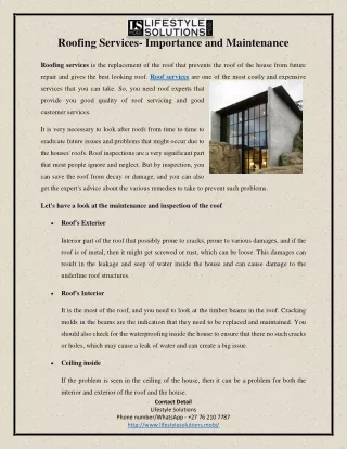 roofing services importance and maintenance