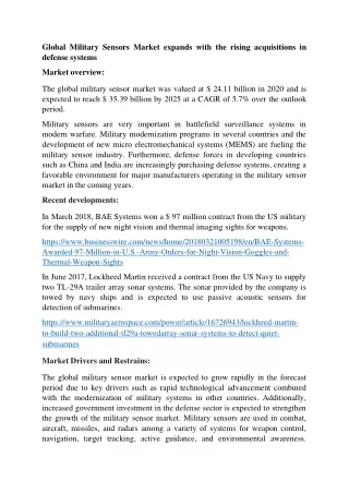 global military sensors market expands with