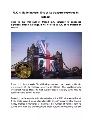 u k s mode invests 10 of its treasury reserves