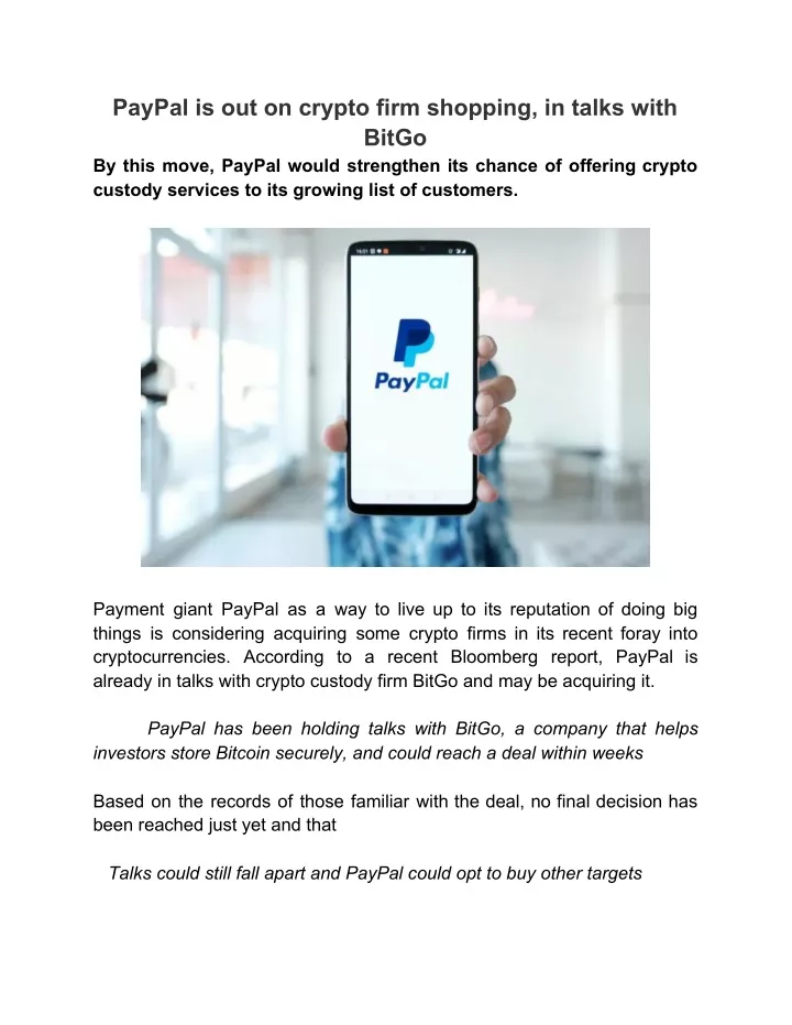 paypal is out on crypto firm shopping in talks