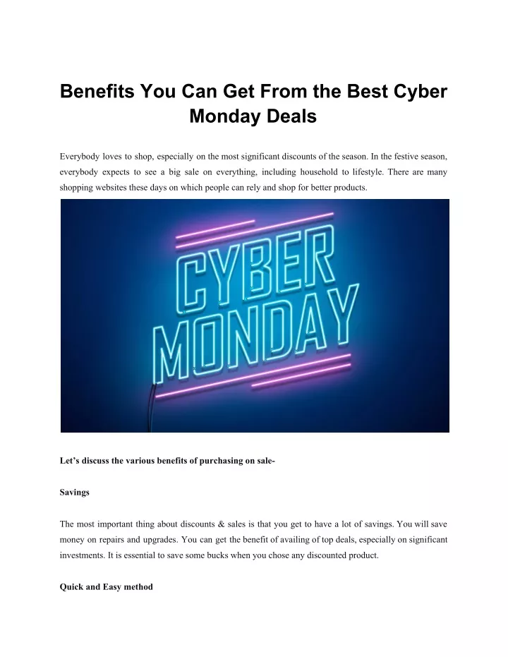 benefits you can get from the best cyber monday