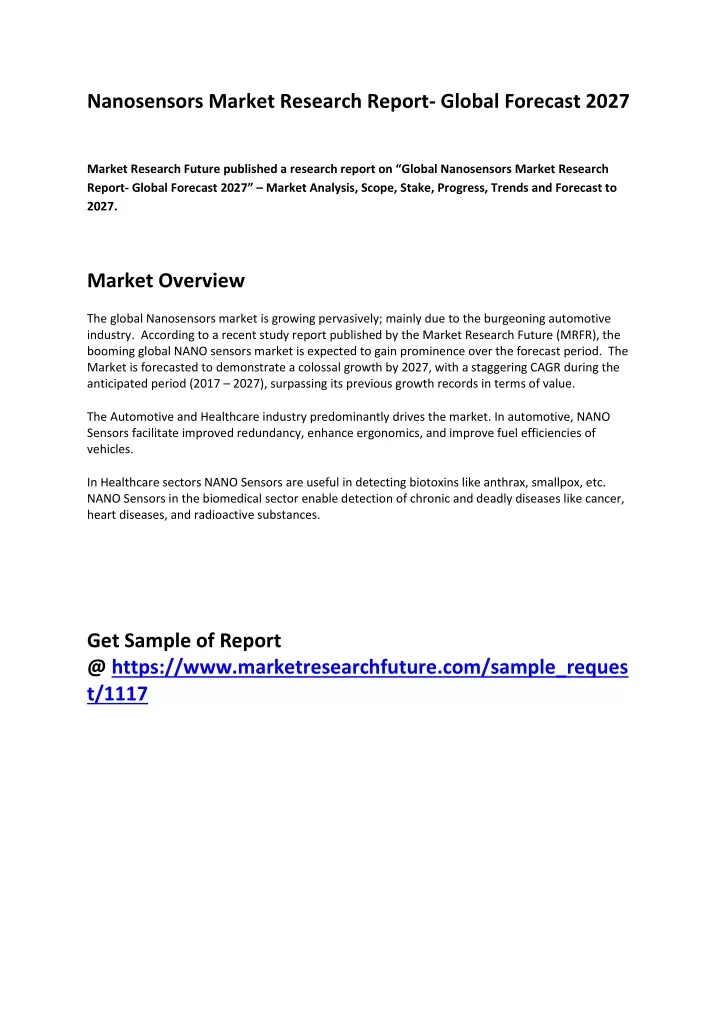 nanosensors market research report global