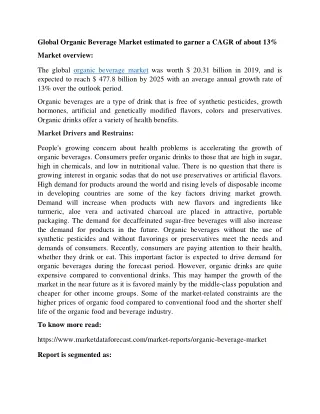 global organic beverage market estimated