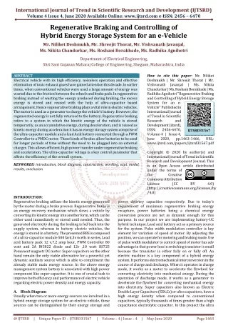 Regenerative Braking and Controlling of Hybrid Energy Storage System for an e Vehicle