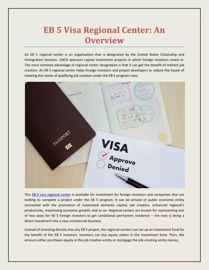 eb 5 visa regional center an overview