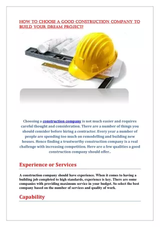 How to select a good construction company?