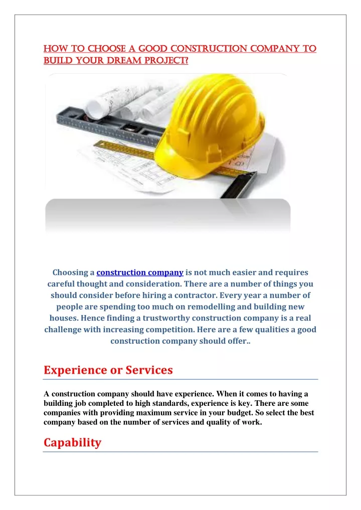 how to choose a good construction company