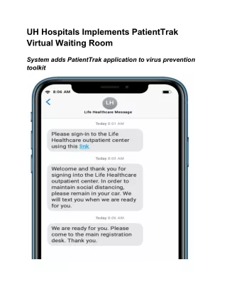 UH Hospitals Implements PatientTrak Virtual Waiting Room