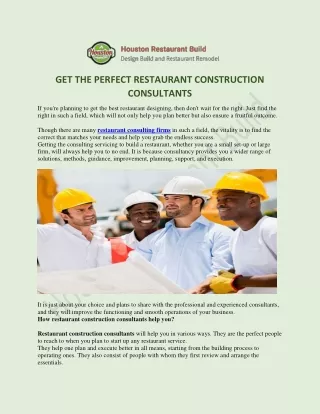 GET THE PERFECT RESTAURANT CONSTRUCTION CONSULTANTS