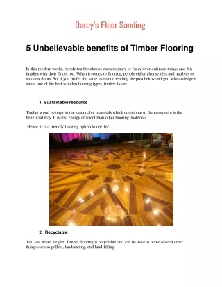 5 Unbelievable benefits of Timber Flooring