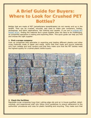 A Brief Guide for Buyers: Where to Look for Crushed PET Bottles?