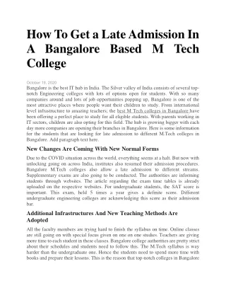 How To Get a Late Admission In A Bangalore Based M Tech College