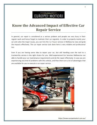 Know the Advanced Impact of Effective Car Repair Service