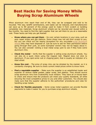 Best Hacks for Saving Money While Buying Scrap Aluminum Wheels
