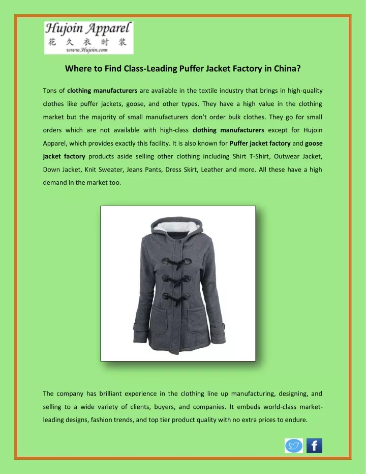 where to find class leading puffer jacket factory