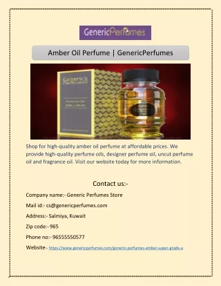 Amber Oil Perfume | GenericPerfumes