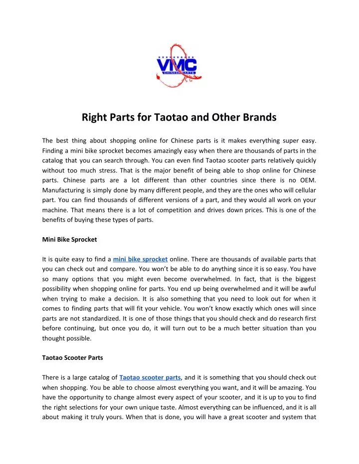 right parts for taotao and other brands