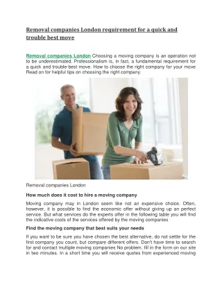 removal companies london requirement for a quick
