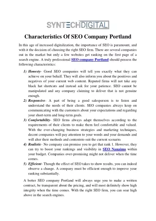 Characteristics Of SEO Company Portland