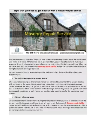 Signs that you need to get in touch with a masonry repair service