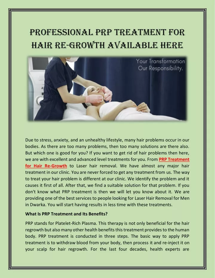 professional prp treatment for hair re growth