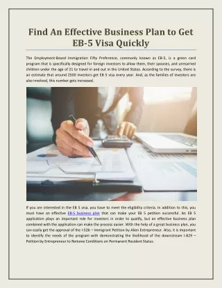 find an effective business plan to get eb 5 visa