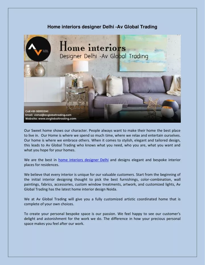 home interiors designer delhi av global trading