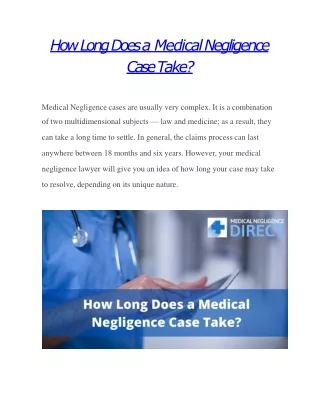 How Long Does a Medical Negligence Case Take?