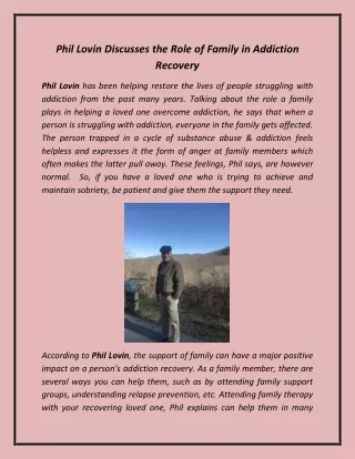 Phil Lovin Discusses the Role of Family in Addiction Recovery