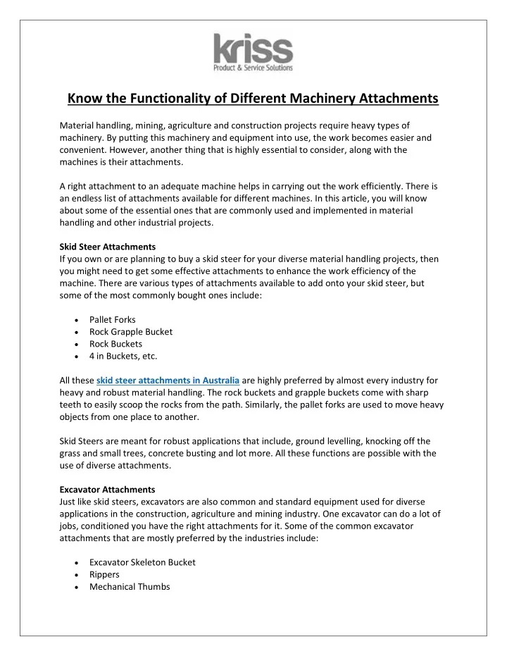 know the functionality of different machinery