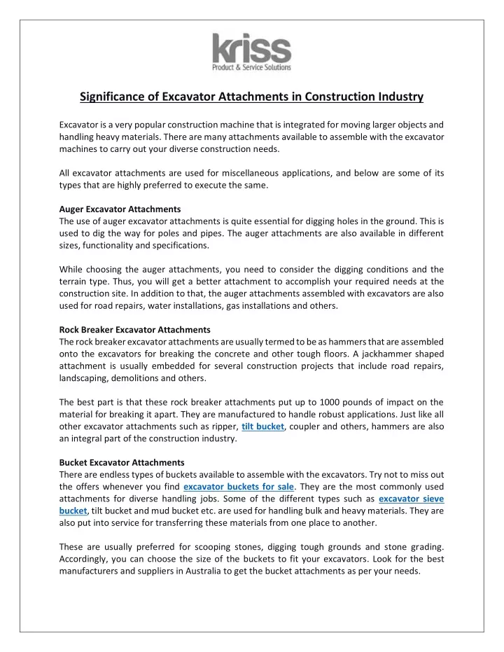 significance of excavator attachments