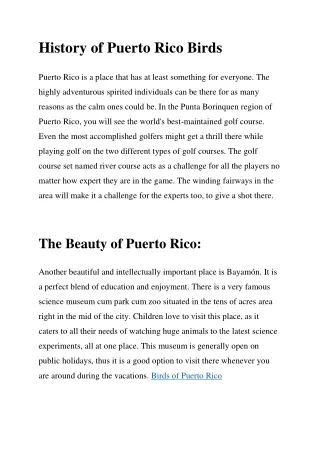 History of Puerto Rico Birds