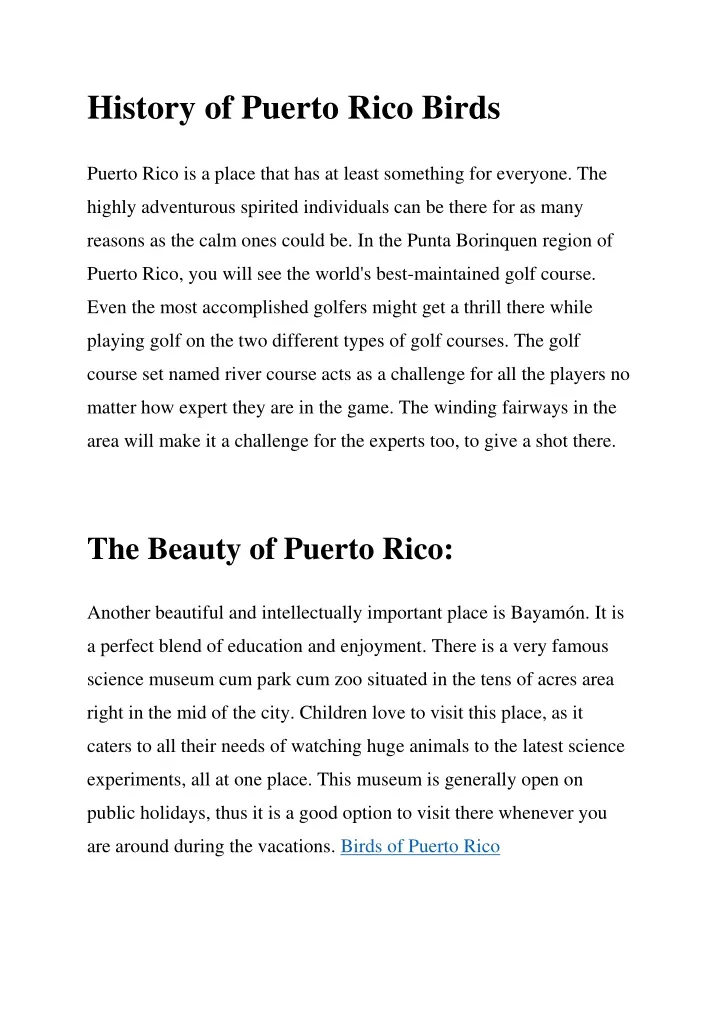 history of puerto rico birds