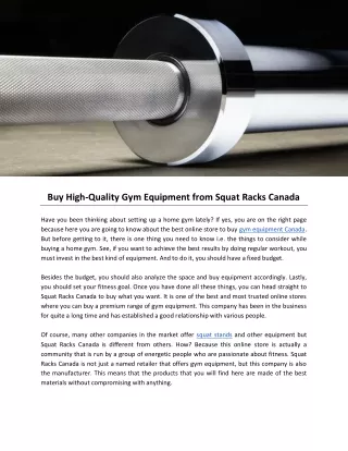 Buy High-Quality Gym Equipment from Squat Racks Canada