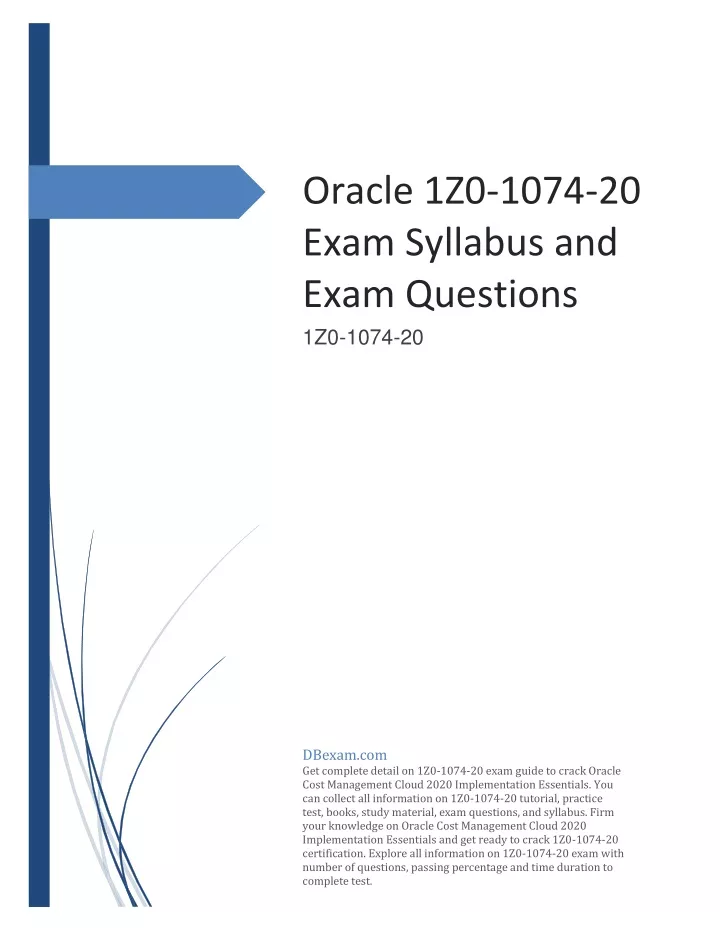 oracle 1z0 1074 20 exam syllabus and exam