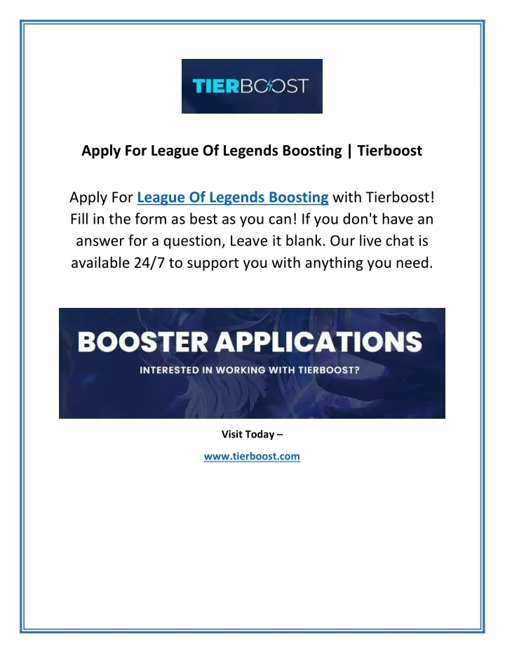apply for league of legends boosting tierboost