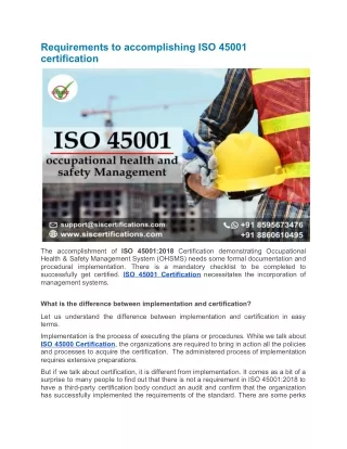 Requirements to accomplishing ISO 45001 certification