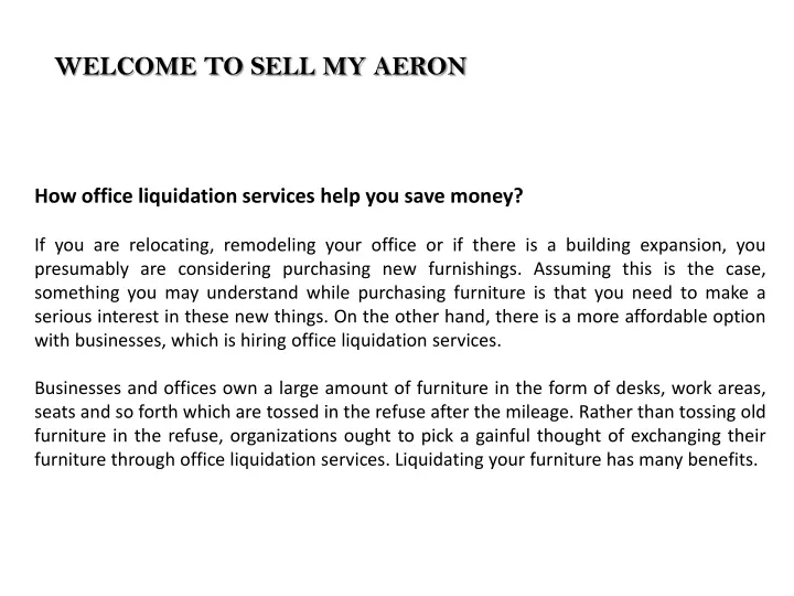 welcome to sell my aeron