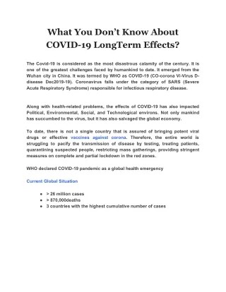 What You Don’t Know About COVID-19 LongTerm Effects?