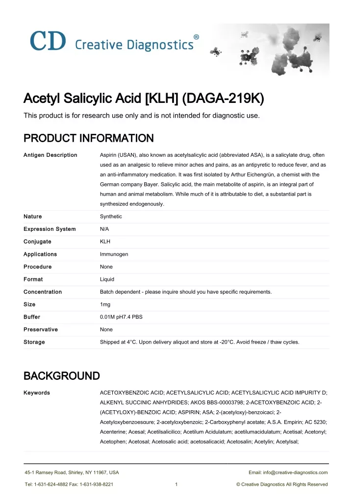 acetyl salicylic acid klh daga 219k acetyl
