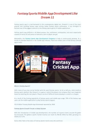 Fantasy Sports Mobile App Development Like Dream 11