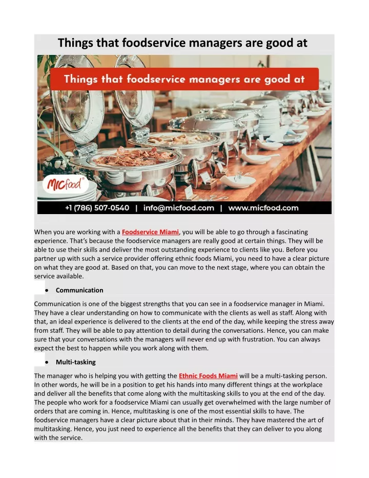 things that foodservice managers are good at