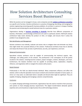 How Solution Architecture Consulting ServicesBoost Businesses?