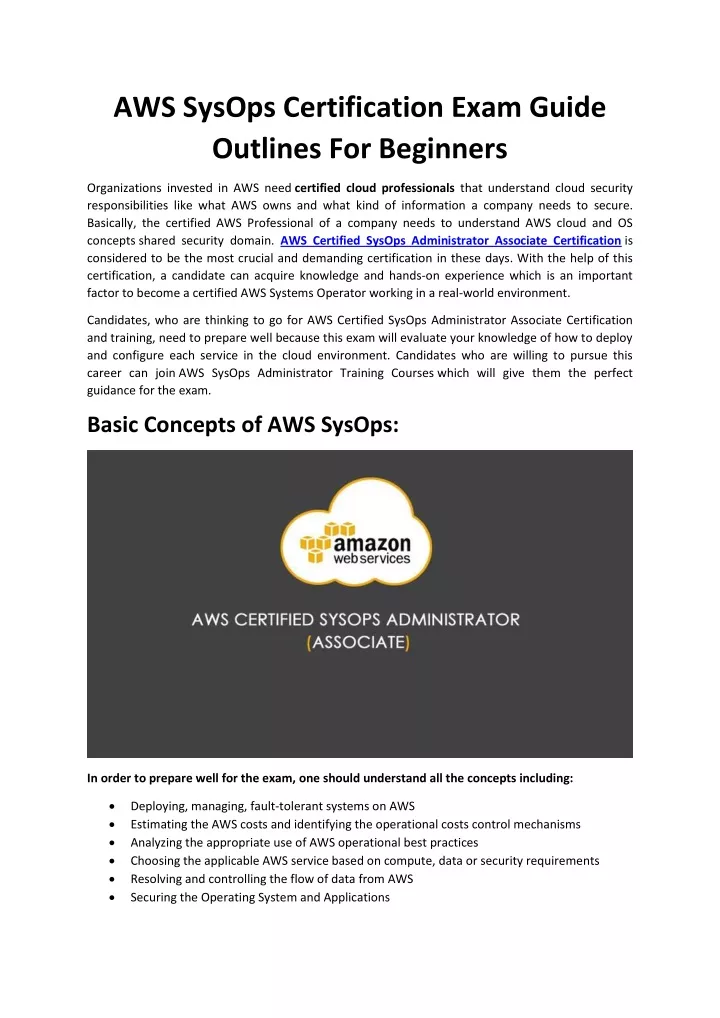 aws sysops certification exam guide outlines