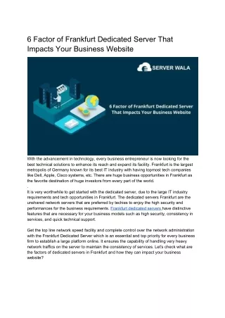 6 Factor of Frankfurt Dedicated Server That Impacts Your Business Website