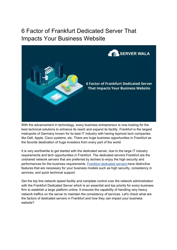 6 factor of frankfurt dedicated server that