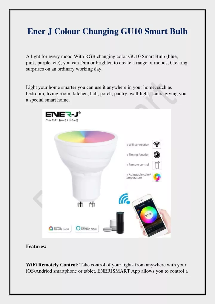 ener j colour changing gu10 smart bulb