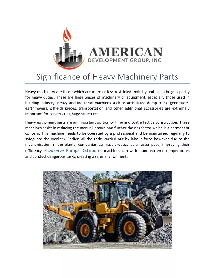 significance of heavy machinery parts