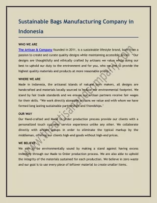 Sustainable Bags Manufacturing Company in Indonesia