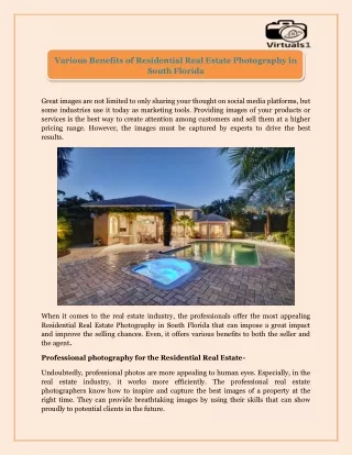 Various Benefits of Residential Real Estate Photography in South Florida